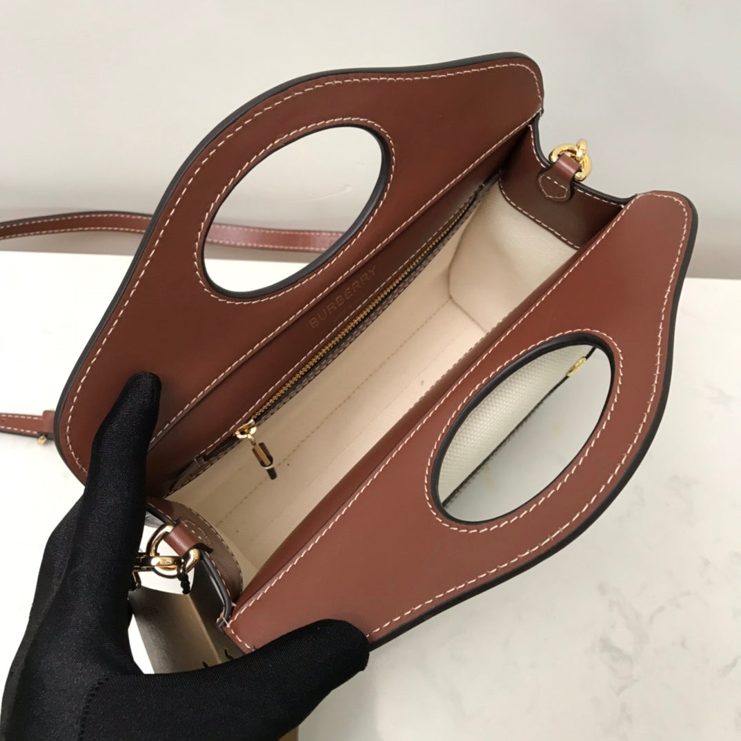 Burberry Canvas and Topstitched Leather Bag