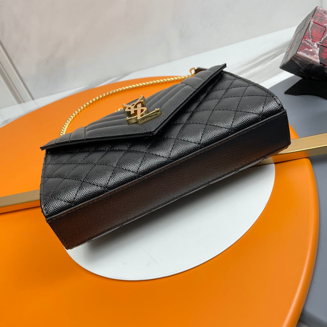 YSL Small Envelope Bag in Grained Embossed Quilted Leather