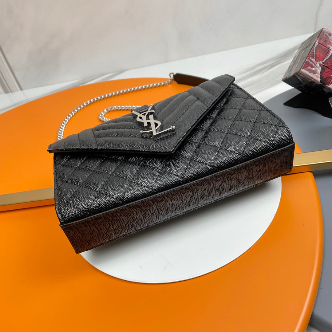 YSL Small Envelope Bag in Grained Embossed Quilted Leather