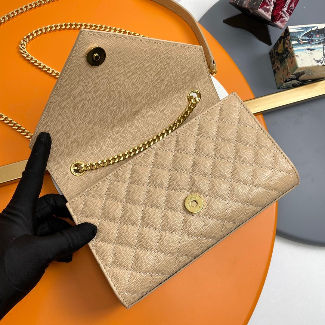 YSL Small Envelope Bag in Grained Embossed Quilted Leather
