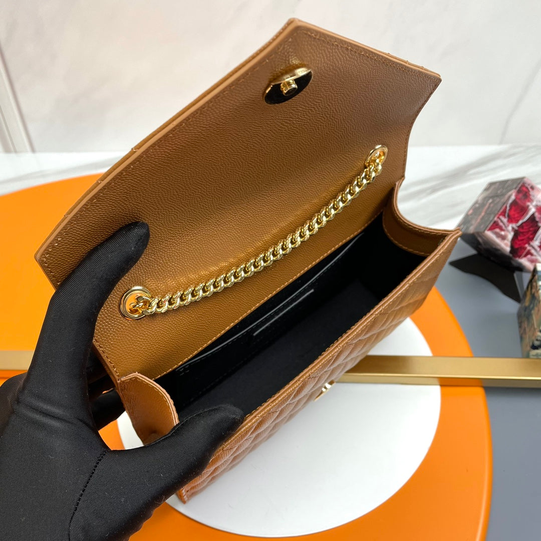 YSL Small Envelope Bag in Grained Embossed Quilted Leather