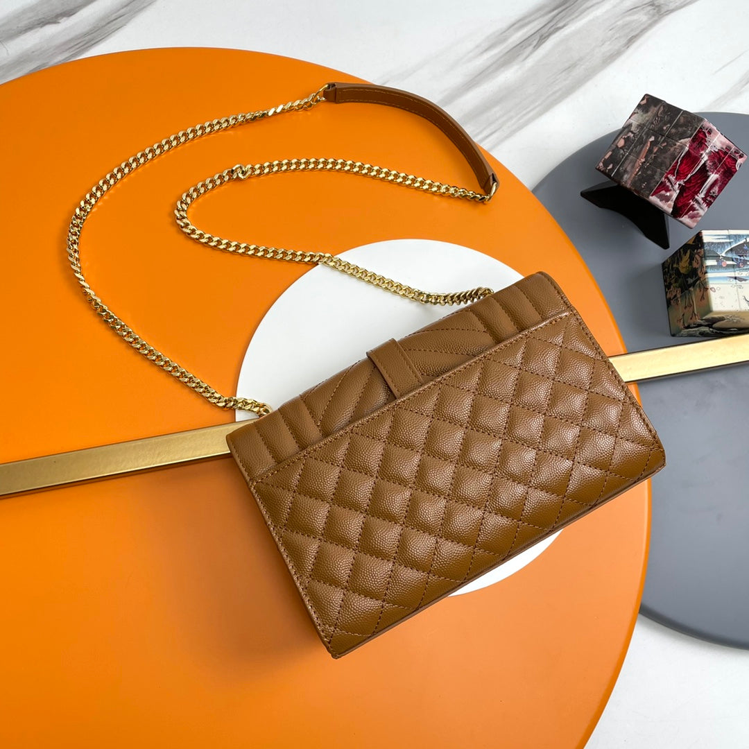 YSL Small Envelope Bag in Grained Embossed Quilted Leather