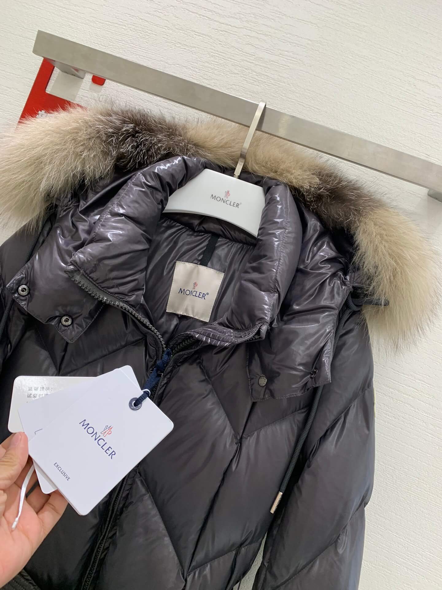 Moncler New Knee-Length Women's Down Jacket in Grey