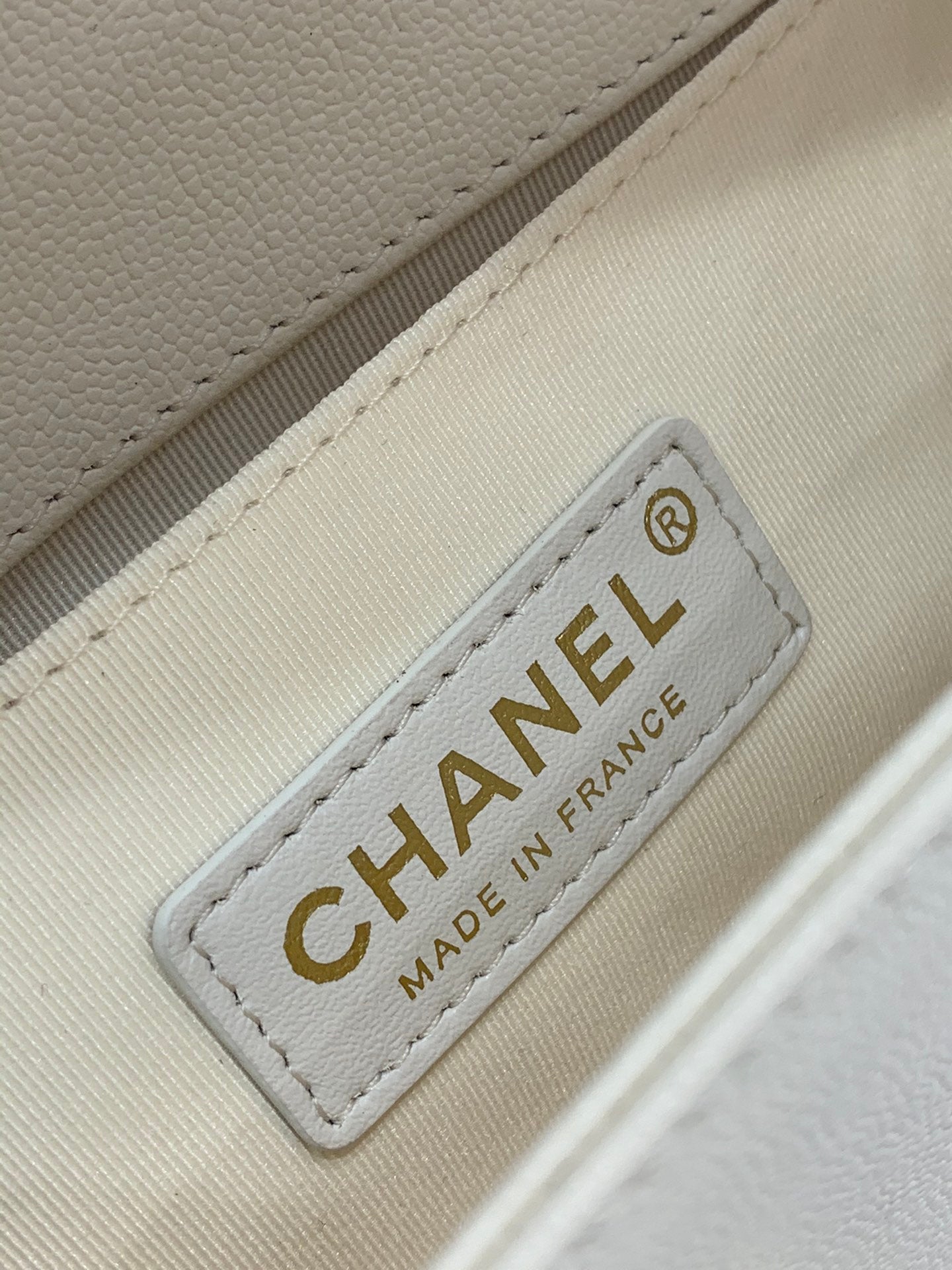 Chanel Leboy Bag White Diamond Quilted Caviar Leather with Light Gold Buckle
