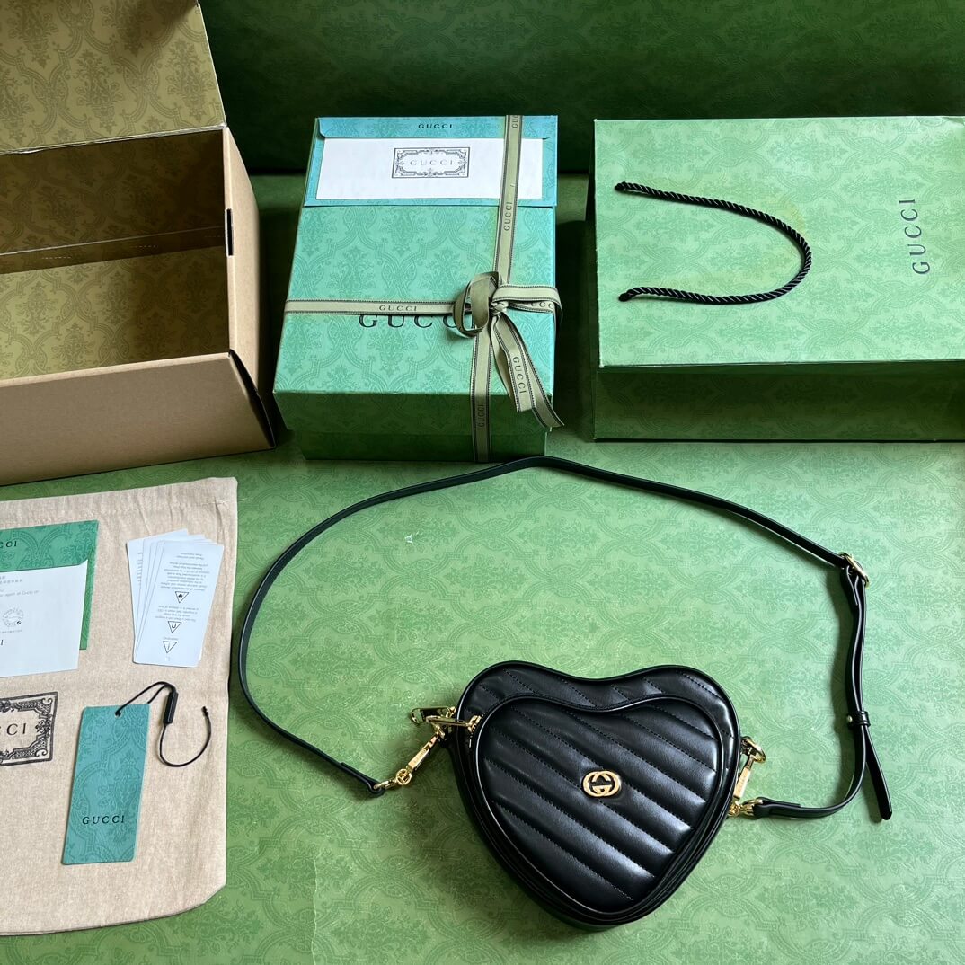 Gucci Interlocking G Mini Heart Shoulder Black Bag