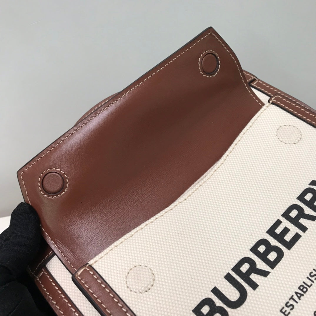Burberry Canvas and Topstitched Leather Bag