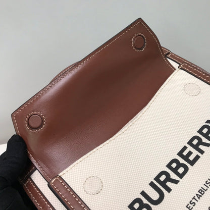 Burberry Canvas and Topstitched Leather Bag