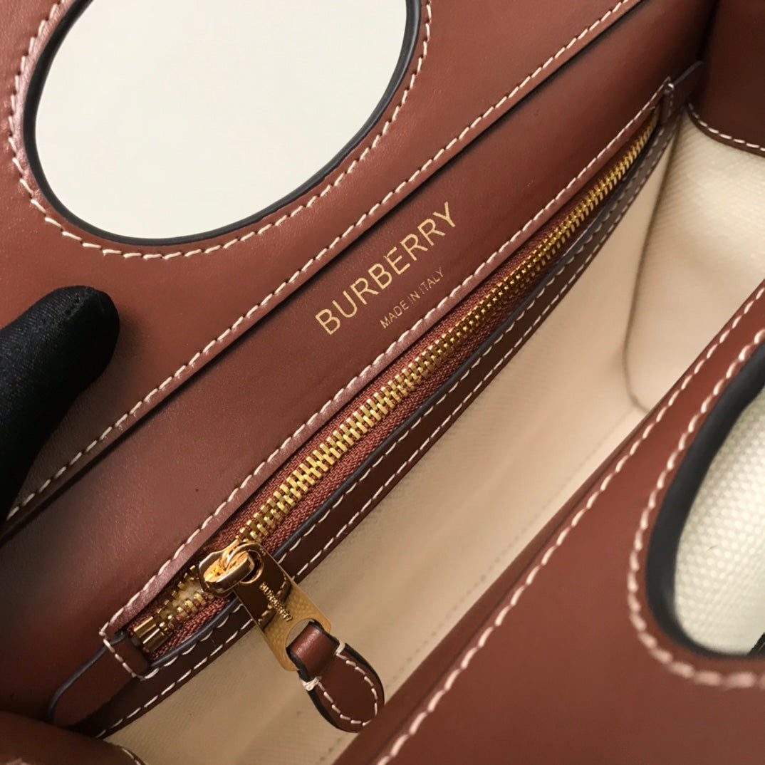Burberry Canvas and Topstitched Leather Bag