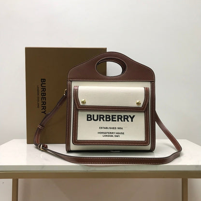 Burberry Canvas and Topstitched Leather Bag