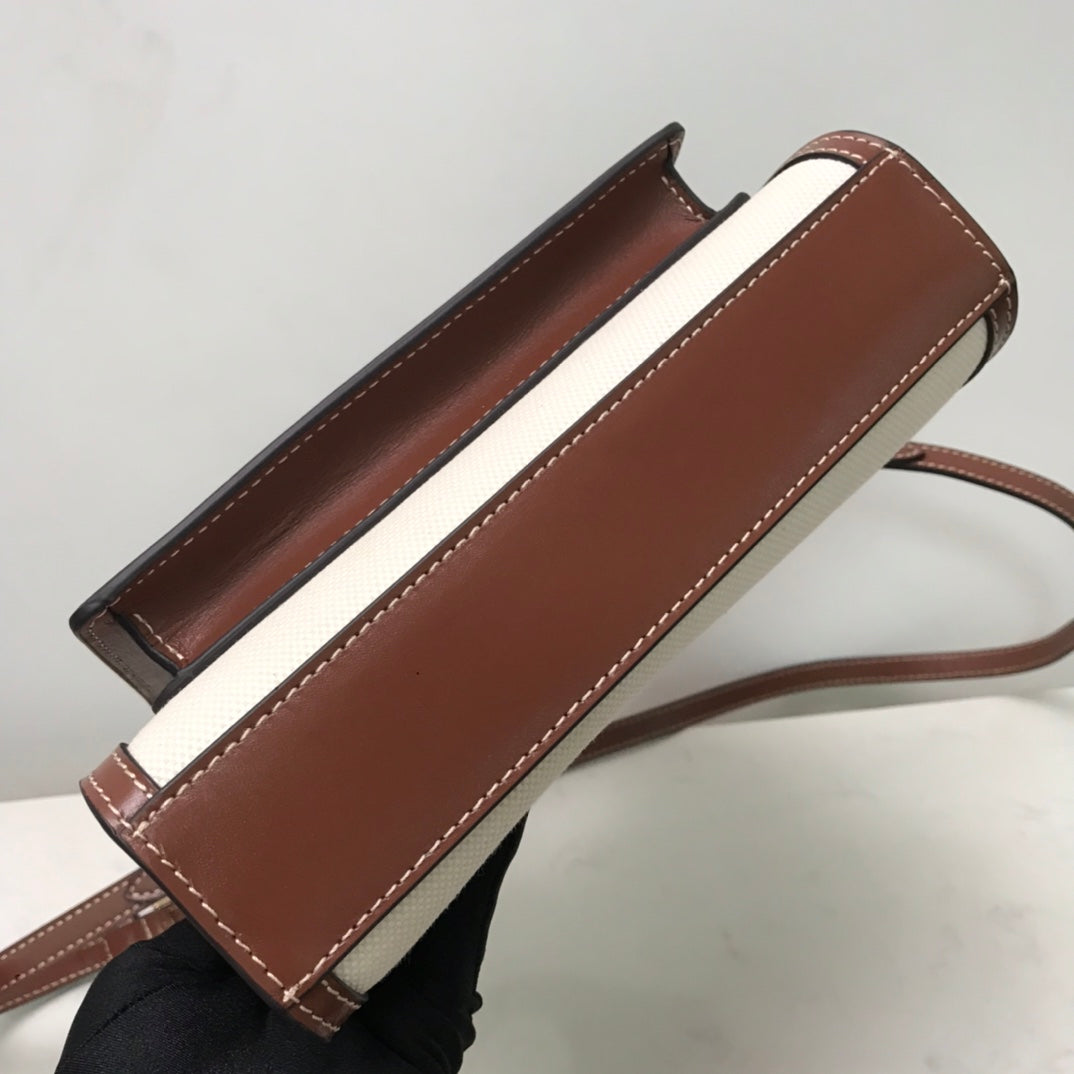 Burberry Canvas and Topstitched Leather Bag