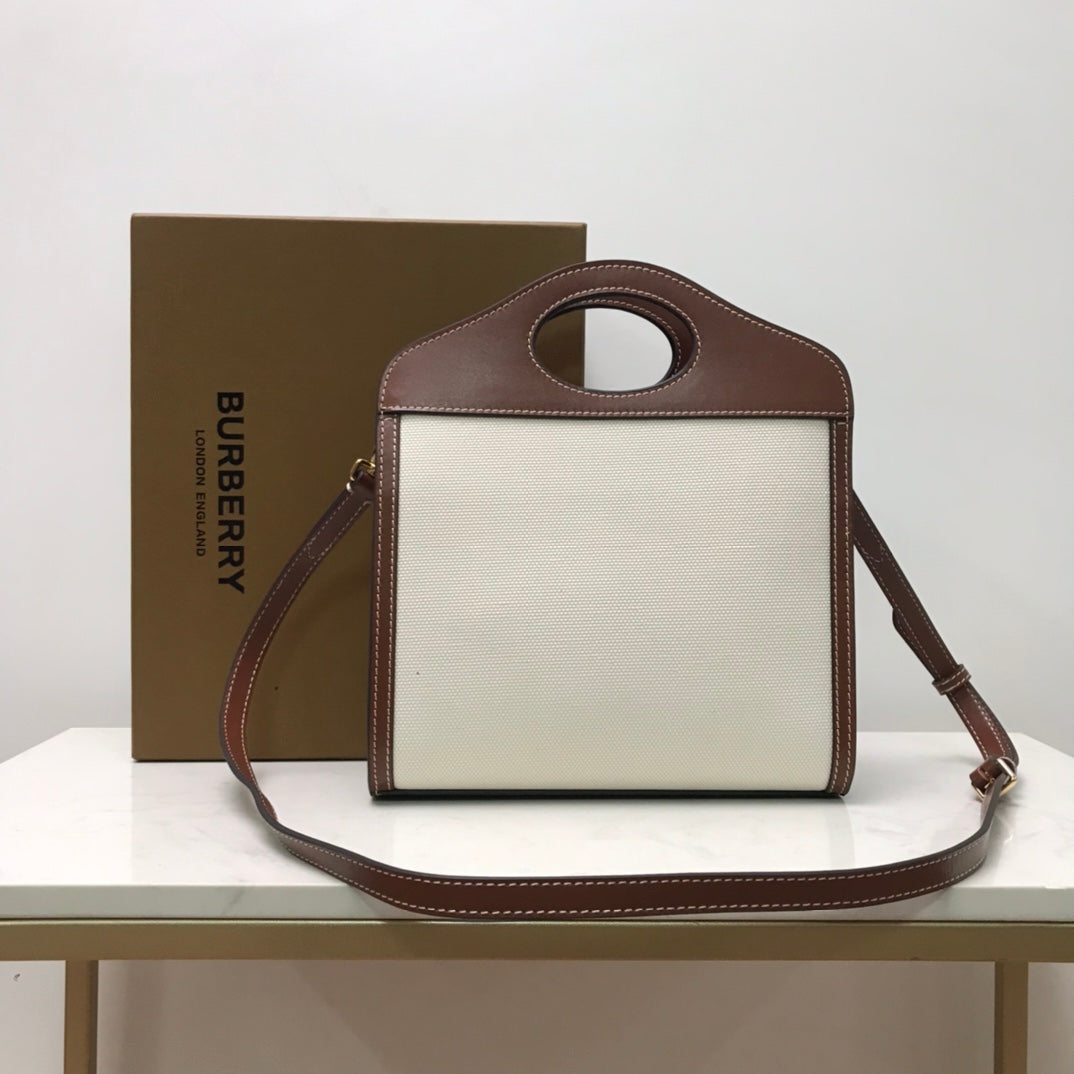 Burberry Canvas and Topstitched Leather Bag