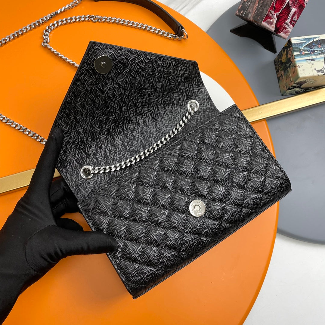 YSL Small Envelope Bag in Grained Embossed Quilted Leather