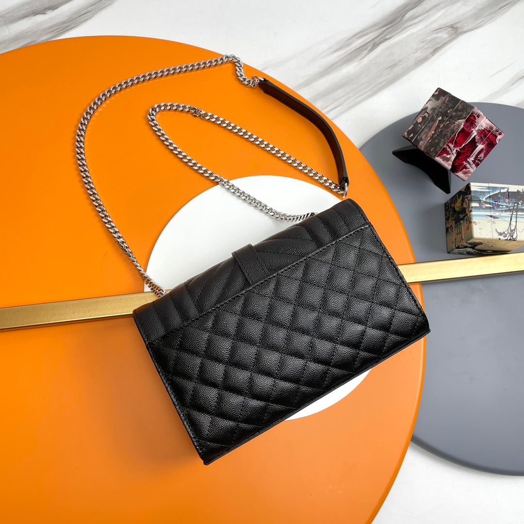 YSL Small Envelope Bag in Grained Embossed Quilted Leather