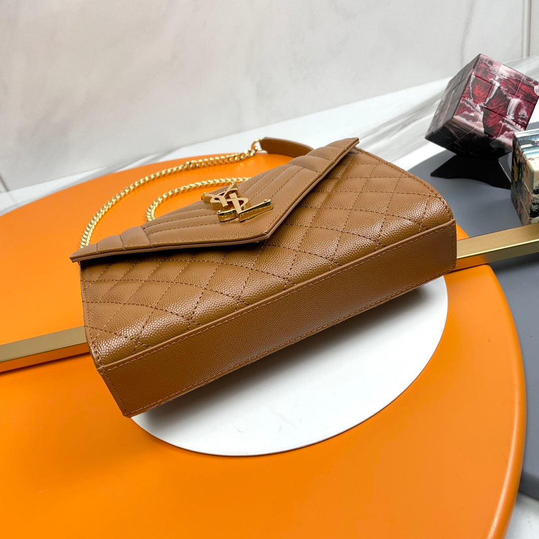 YSL Small Envelope Bag in Grained Embossed Quilted Leather
