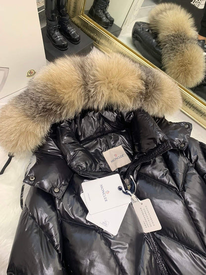 Moncler New Knee-Length Women's Down Jacket in Black