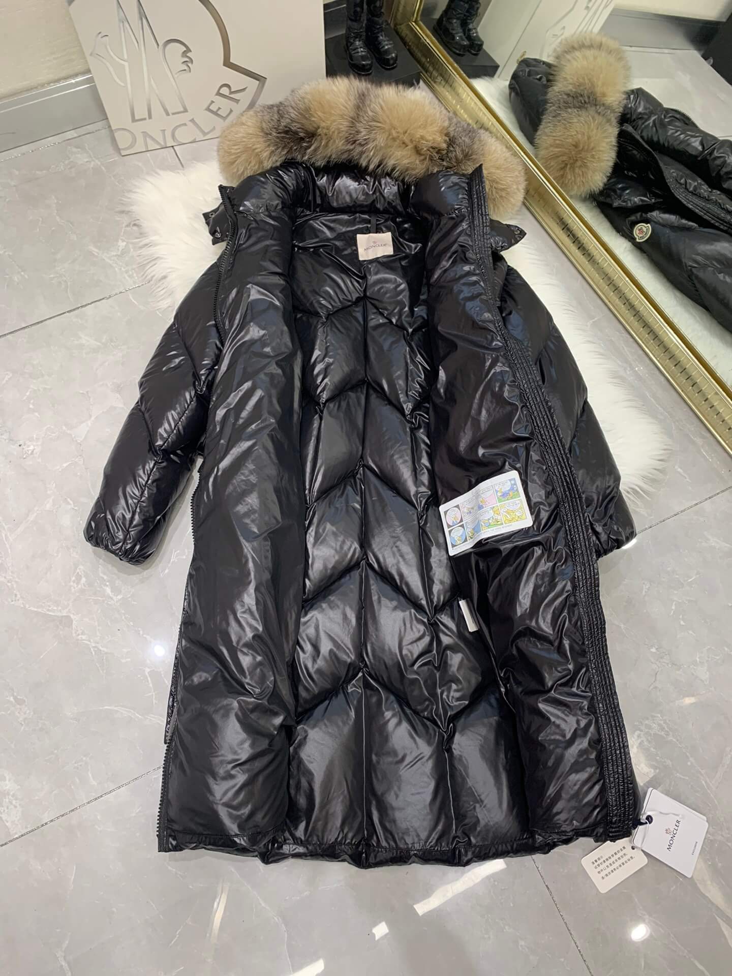 Moncler New Knee-Length Women's Down Jacket in Black