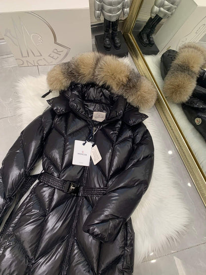 Moncler New Knee-Length Women's Down Jacket in Black