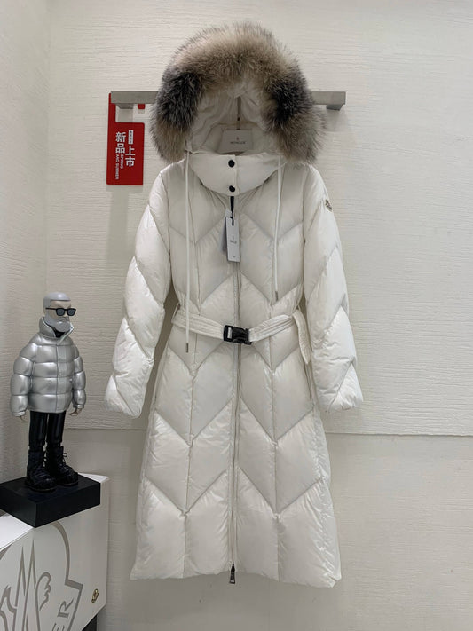 Moncler New Knee-Length Women's Down Jacket in White