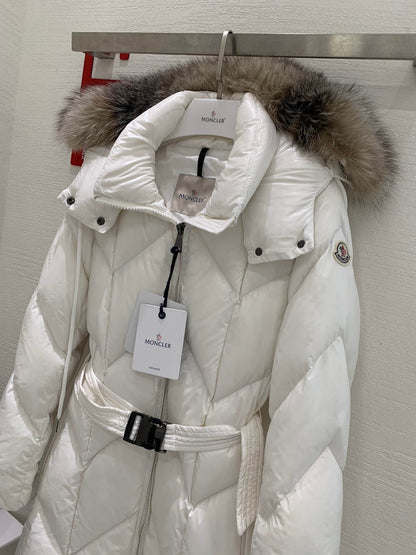 Moncler New Knee-Length Women's Down Jacket in White