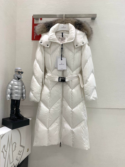 Moncler New Knee-Length Women's Down Jacket in White