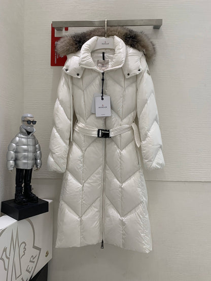 Moncler New Knee-Length Women's Down Jacket in White