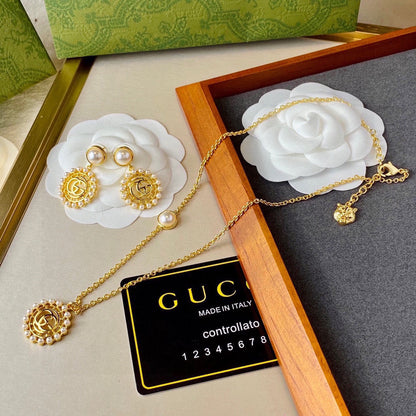 Gucci Double G Stud Earrings Necklace