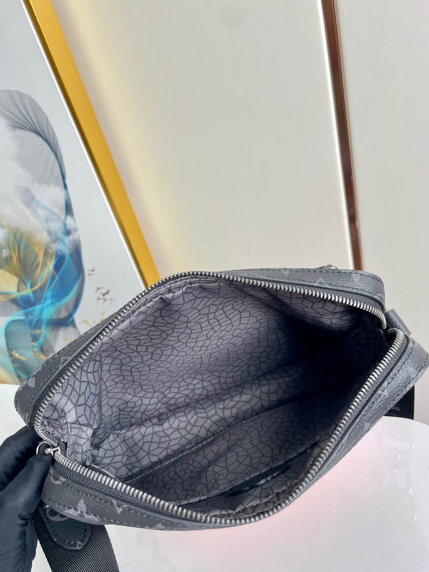 LV TRIO Pumpkin Black Flower Messenger Bag