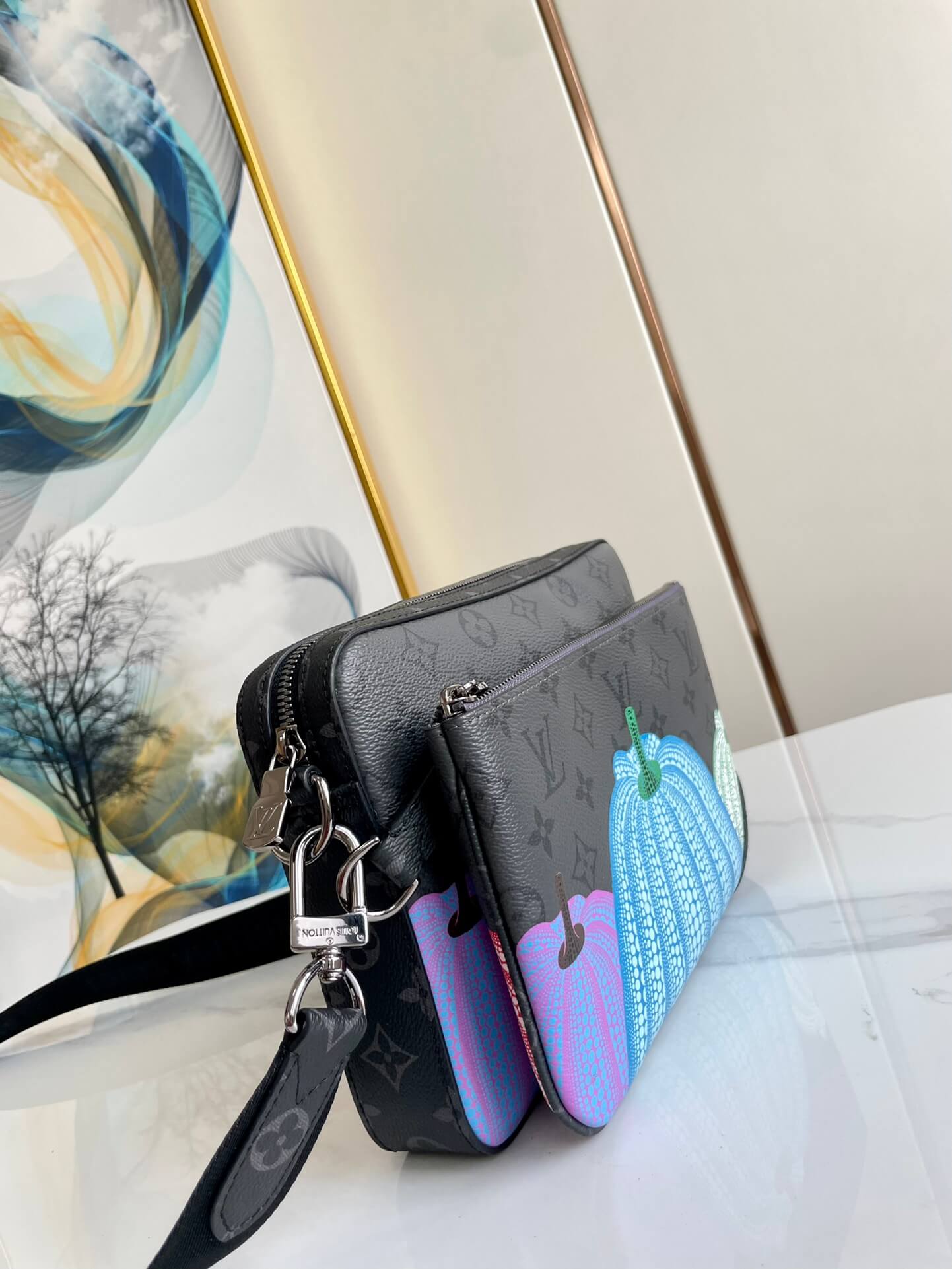 LV TRIO Pumpkin Black Flower Messenger Bag