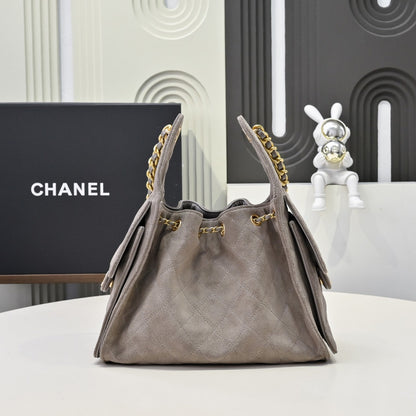 Chanel 25c Hobo Drawstring Taupe Grey Handbag