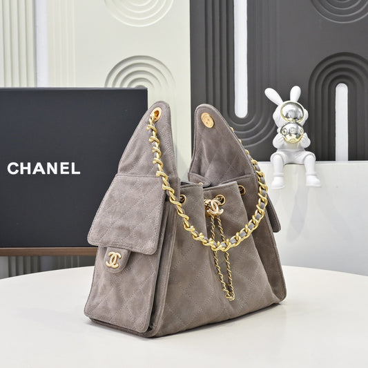 Chanel 25c Hobo Drawstring Taupe Grey Handbag
