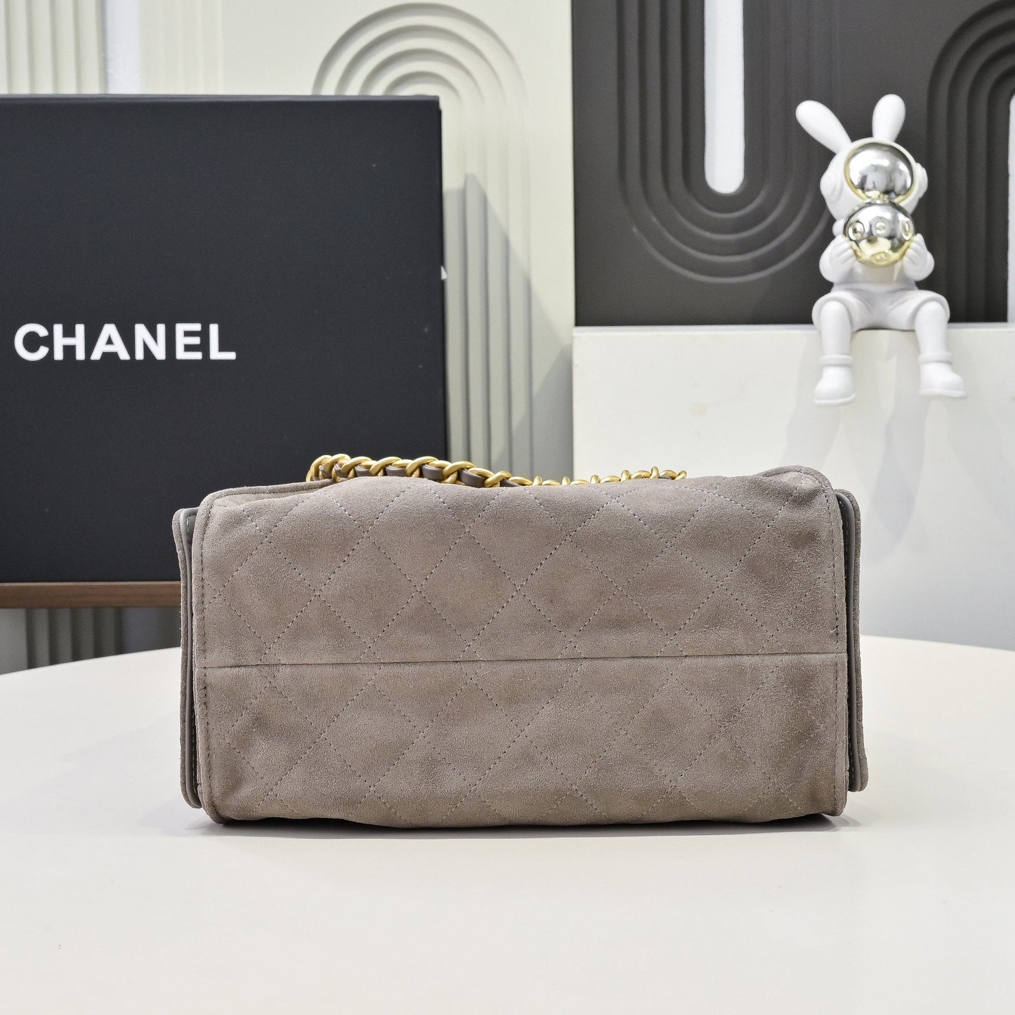 Chanel 25c Hobo Drawstring Taupe Grey Handbag