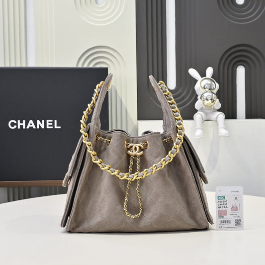 Chanel 25c Hobo Drawstring Taupe Grey Handbag