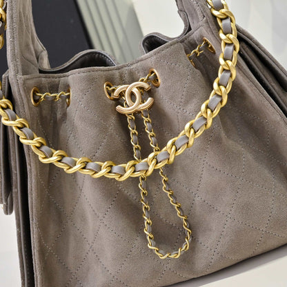Chanel 25c Hobo Drawstring Taupe Grey Handbag